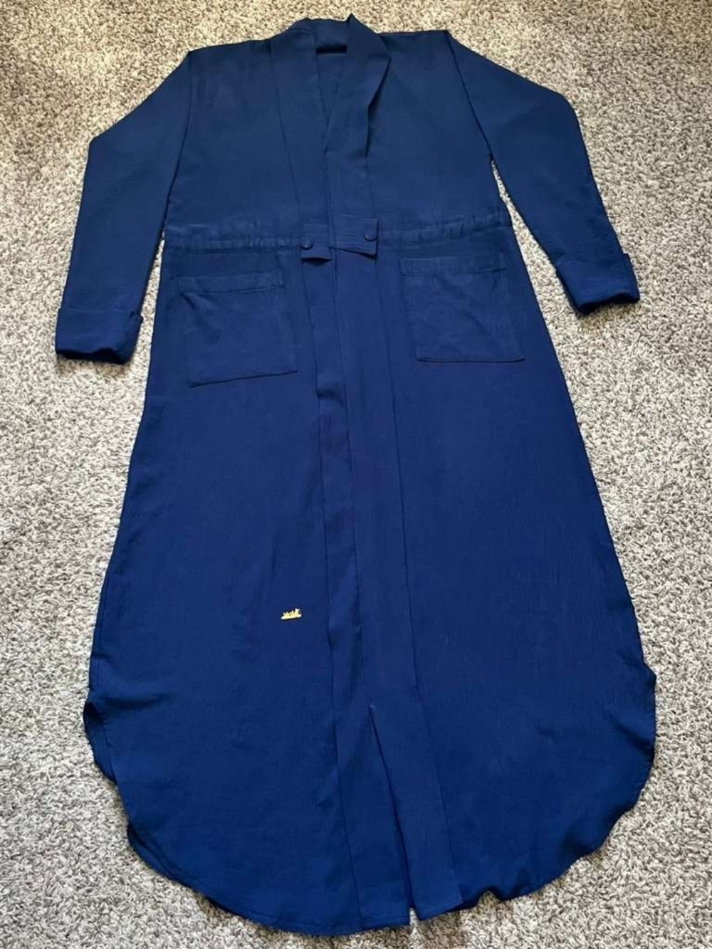 Navy Blue Button-Tab Modest Abaya Maxi Dress